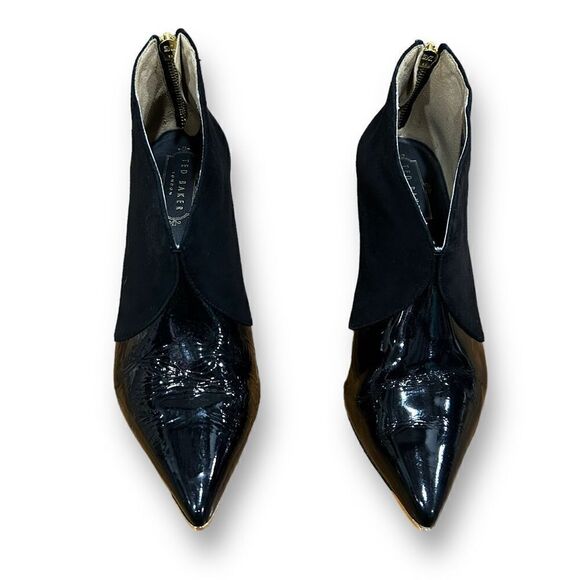 Ted Baker Hainns Suede Leather and Gold Heeled Pointed Toe Ankle Shoe Boots - Picture 9 of 16